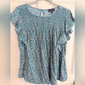 Artesia Teal Patterned Women's Blouse Tank Top